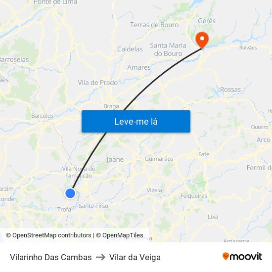 Vilarinho Das Cambas to Vilar da Veiga map