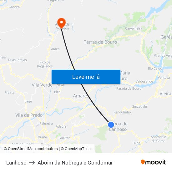 Lanhoso to Aboim da Nóbrega e Gondomar map