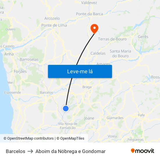 Barcelos to Aboim da Nóbrega e Gondomar map