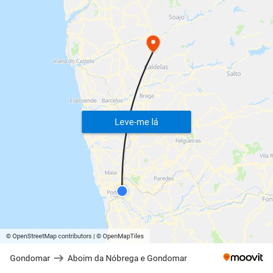 Gondomar to Aboim da Nóbrega e Gondomar map