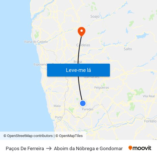 Paços De Ferreira to Aboim da Nóbrega e Gondomar map