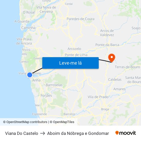 Viana Do Castelo to Aboim da Nóbrega e Gondomar map
