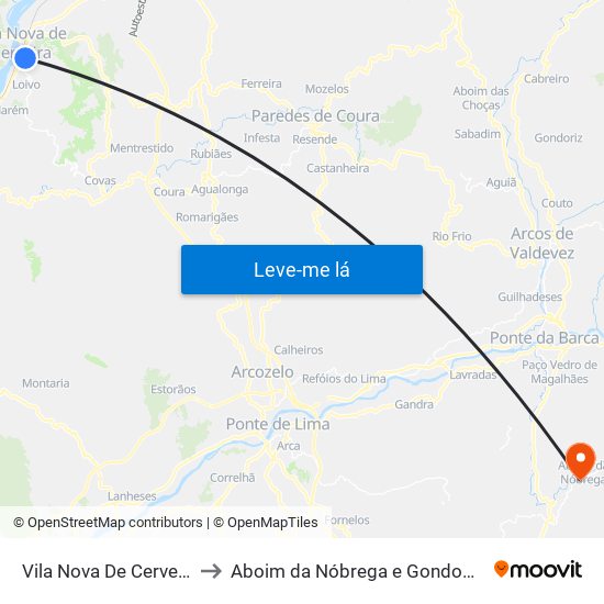 Vila Nova De Cerveira to Aboim da Nóbrega e Gondomar map