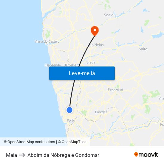 Maia to Aboim da Nóbrega e Gondomar map