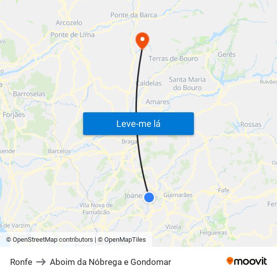 Ronfe to Aboim da Nóbrega e Gondomar map