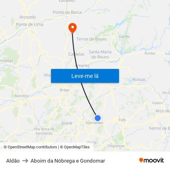 Aldão to Aboim da Nóbrega e Gondomar map