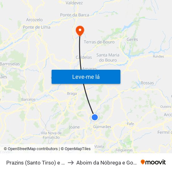 Prazins (Santo Tirso) e Corvite to Aboim da Nóbrega e Gondomar map