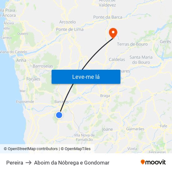 Pereira to Aboim da Nóbrega e Gondomar map
