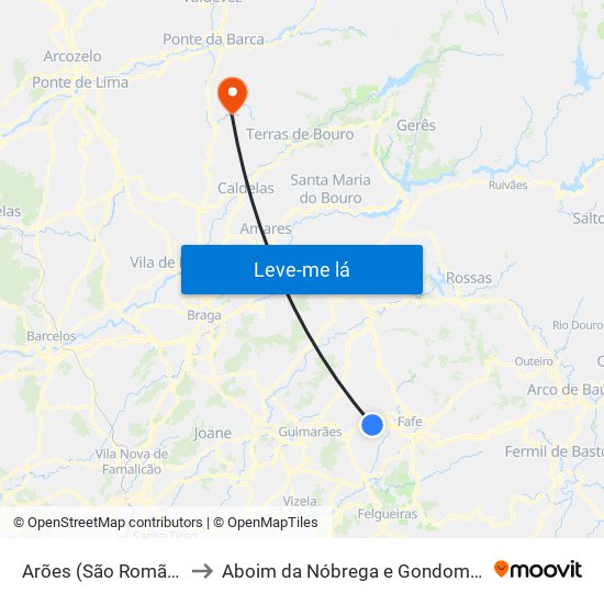 Arões (São Romão) to Aboim da Nóbrega e Gondomar map