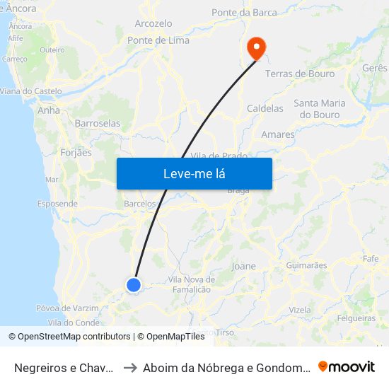 Negreiros e Chavão to Aboim da Nóbrega e Gondomar map