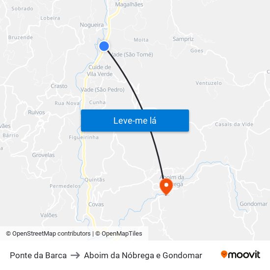 Ponte da Barca to Aboim da Nóbrega e Gondomar map