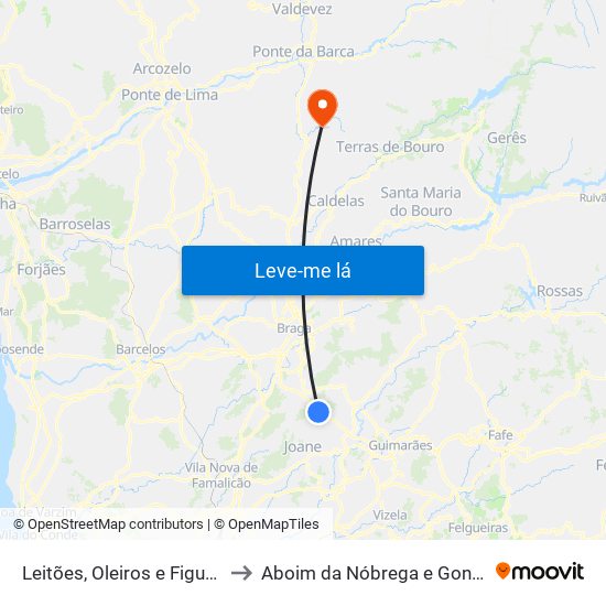 Leitões, Oleiros e Figueiredo to Aboim da Nóbrega e Gondomar map