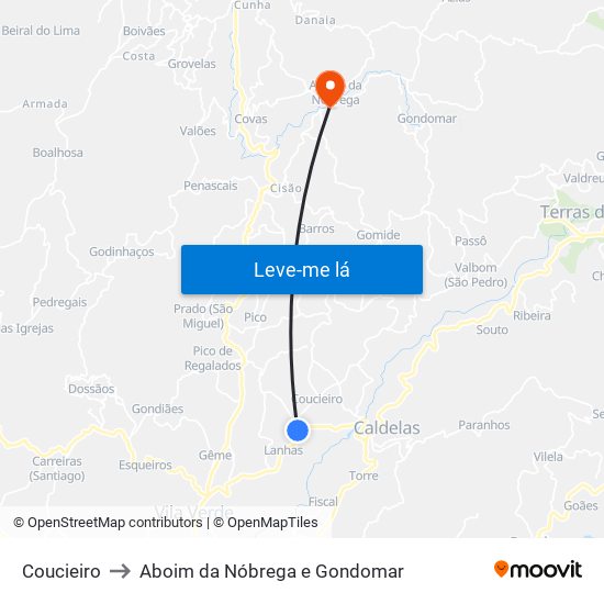 Coucieiro to Aboim da Nóbrega e Gondomar map