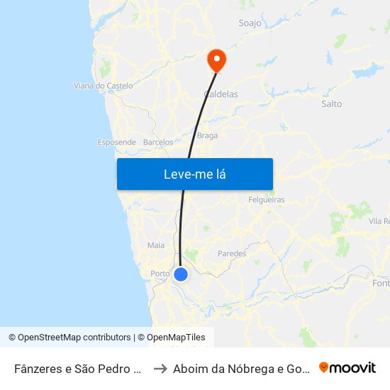 Fânzeres e São Pedro da Cova to Aboim da Nóbrega e Gondomar map