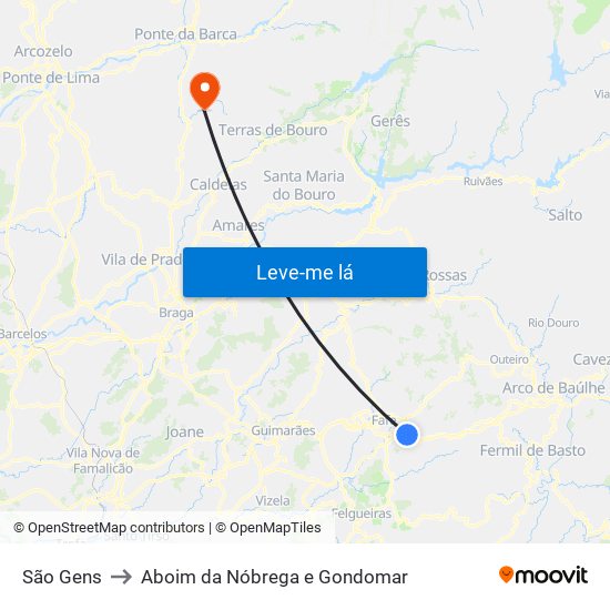 São Gens to Aboim da Nóbrega e Gondomar map