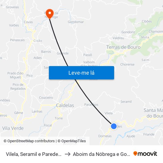 Vilela, Seramil e Paredes Secas to Aboim da Nóbrega e Gondomar map