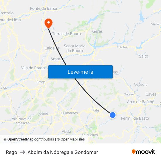 Rego to Aboim da Nóbrega e Gondomar map