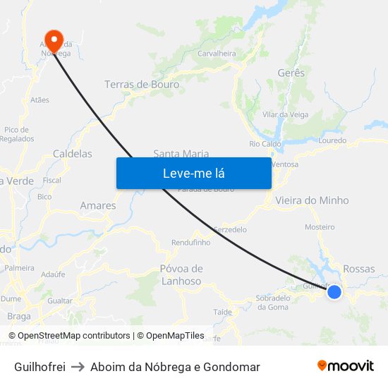 Guilhofrei to Aboim da Nóbrega e Gondomar map