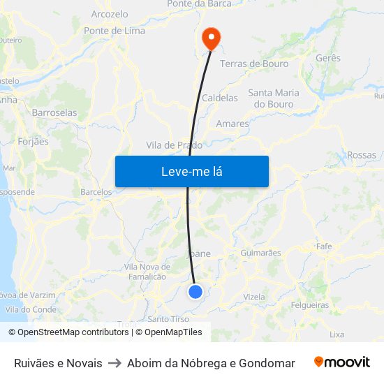 Ruivães e Novais to Aboim da Nóbrega e Gondomar map