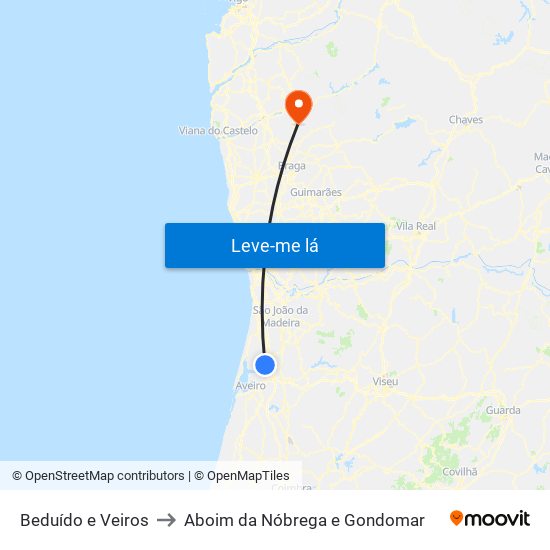 Beduído e Veiros to Aboim da Nóbrega e Gondomar map