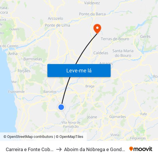 Carreira e Fonte Coberta to Aboim da Nóbrega e Gondomar map