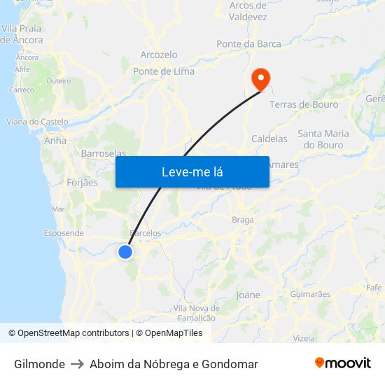 Gilmonde to Aboim da Nóbrega e Gondomar map
