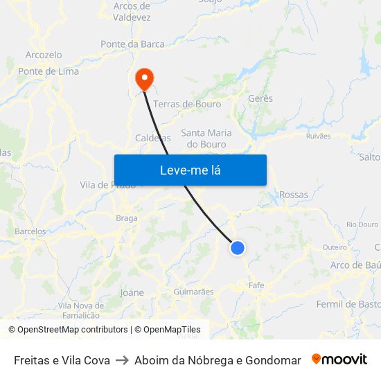 Freitas e Vila Cova to Aboim da Nóbrega e Gondomar map