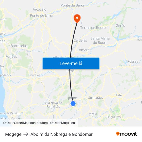 Mogege to Aboim da Nóbrega e Gondomar map