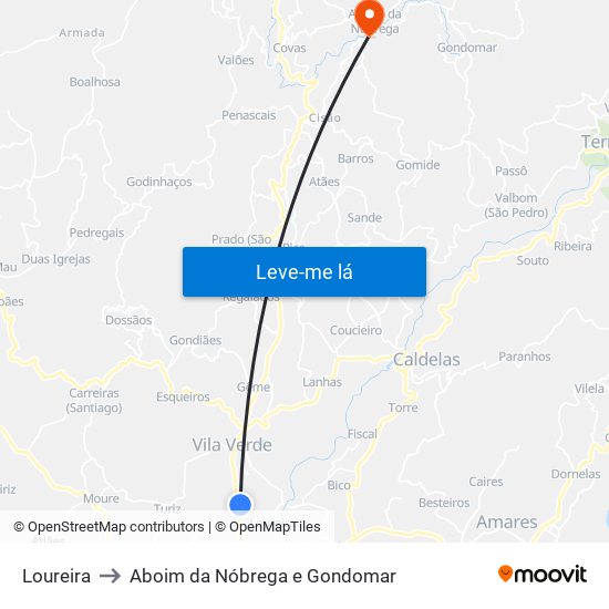 Loureira to Aboim da Nóbrega e Gondomar map