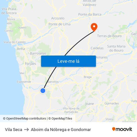 Vila Seca to Aboim da Nóbrega e Gondomar map