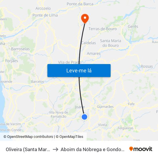 Oliveira (Santa Maria) to Aboim da Nóbrega e Gondomar map