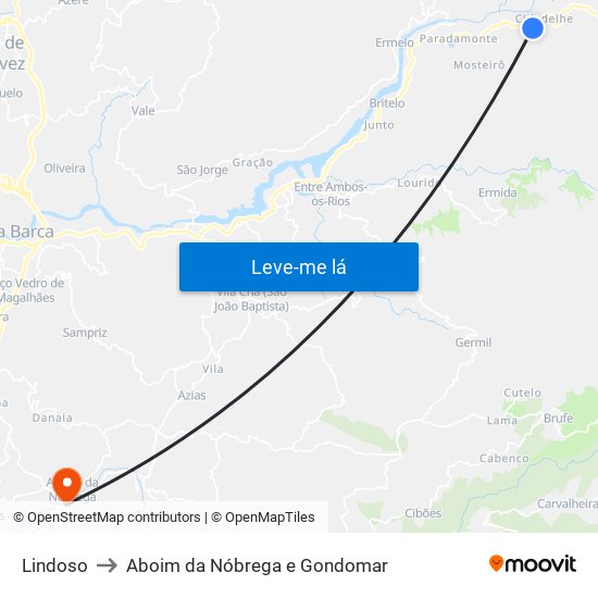 Lindoso to Aboim da Nóbrega e Gondomar map