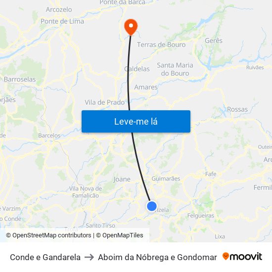 Conde e Gandarela to Aboim da Nóbrega e Gondomar map