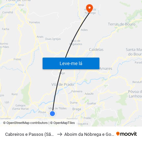 Cabreiros e Passos (São Julião) to Aboim da Nóbrega e Gondomar map