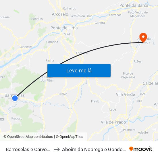 Barroselas e Carvoeiro to Aboim da Nóbrega e Gondomar map