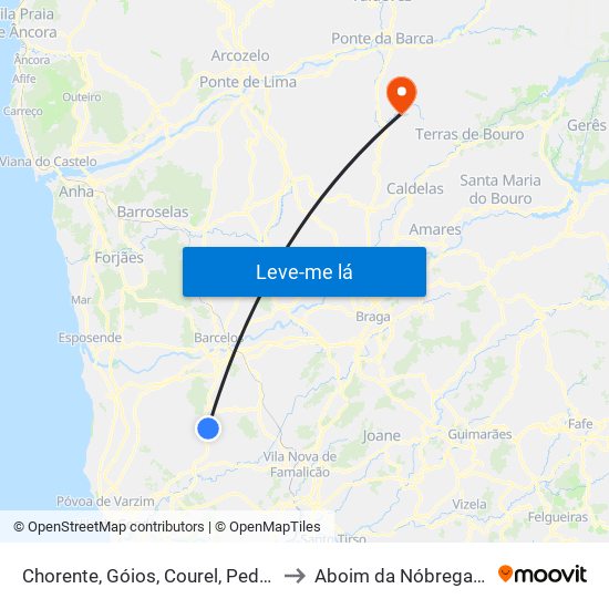 Chorente, Góios, Courel, Pedra Furada e Gueral to Aboim da Nóbrega e Gondomar map