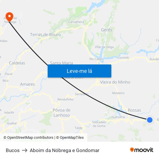 Bucos to Aboim da Nóbrega e Gondomar map