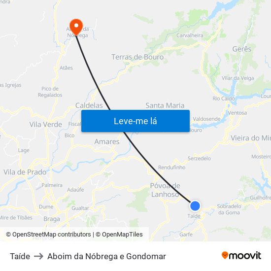 Taíde to Aboim da Nóbrega e Gondomar map