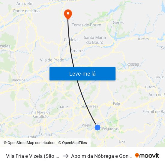 Vila Fria e Vizela (São Jorge) to Aboim da Nóbrega e Gondomar map