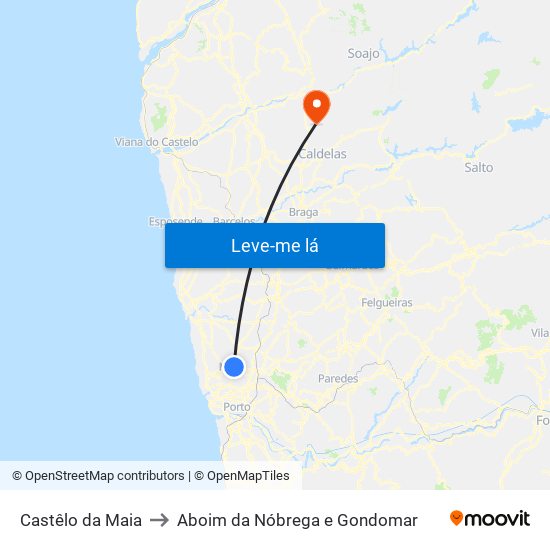 Castêlo da Maia to Aboim da Nóbrega e Gondomar map