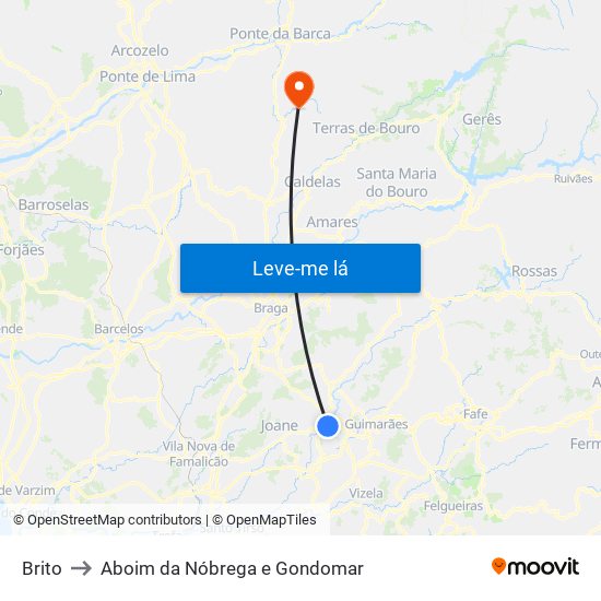 Brito to Aboim da Nóbrega e Gondomar map