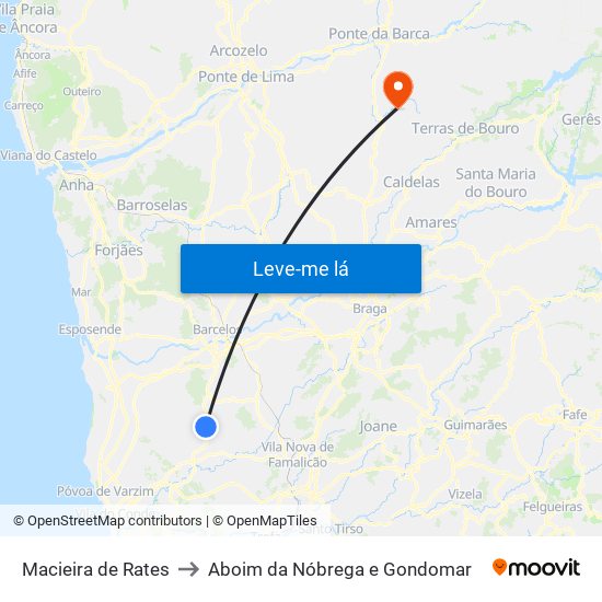 Macieira de Rates to Aboim da Nóbrega e Gondomar map