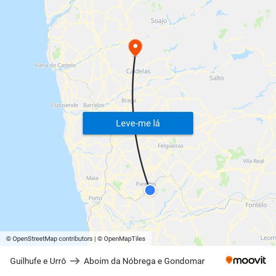 Guilhufe e Urrô to Aboim da Nóbrega e Gondomar map