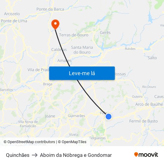 Quinchães to Aboim da Nóbrega e Gondomar map