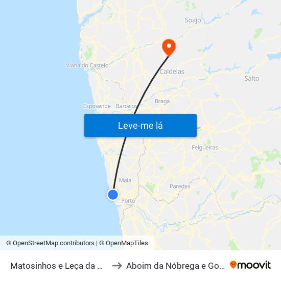 Matosinhos e Leça da Palmeira to Aboim da Nóbrega e Gondomar map