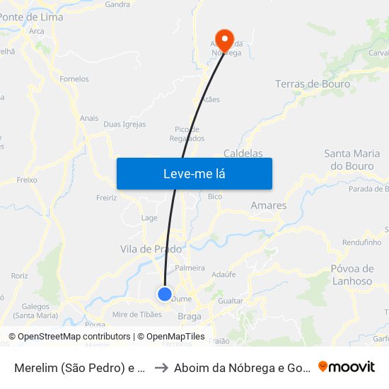 Merelim (São Pedro) e Frossos to Aboim da Nóbrega e Gondomar map