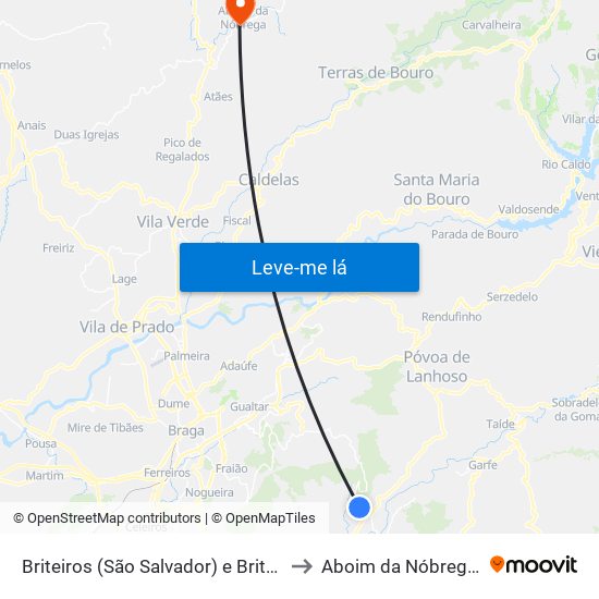 Briteiros (São Salvador) e Briteiros (Santa Leocádia) to Aboim da Nóbrega e Gondomar map