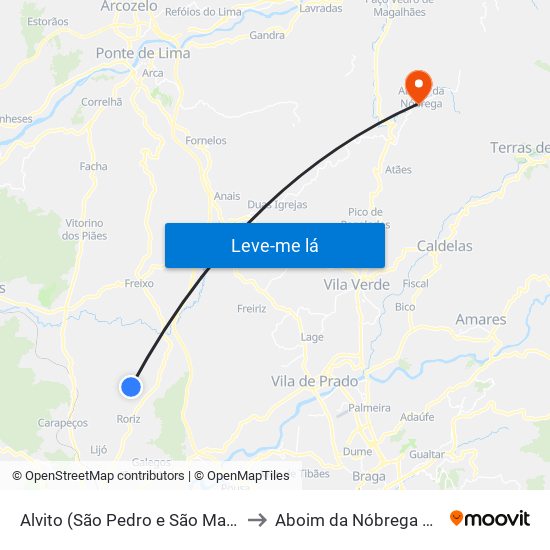 Alvito (São Pedro e São Martinho) e Couto to Aboim da Nóbrega e Gondomar map