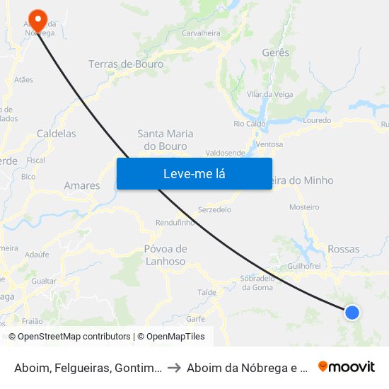 Aboim, Felgueiras, Gontim e Pedraído to Aboim da Nóbrega e Gondomar map