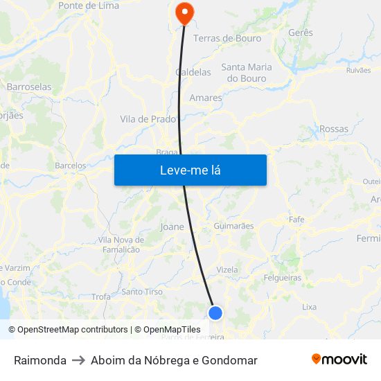 Raimonda to Aboim da Nóbrega e Gondomar map